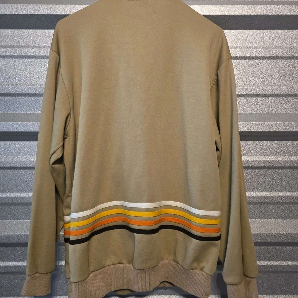 Men's Tan Zip-Up Sweater with Stripes - Picture 3 of 4